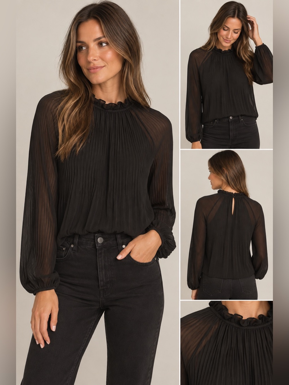 Joe Fresh Black Ruffled Sheer Blouse